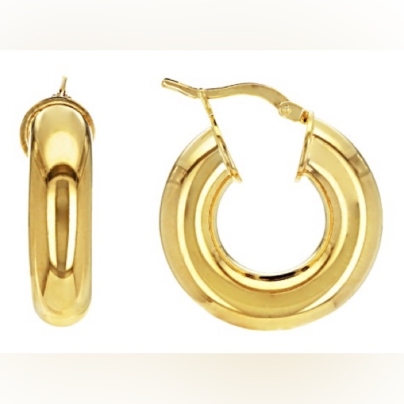 18k Yellow Gold Over Bronze Tube Hoop Earrings - Picture 3 of 7